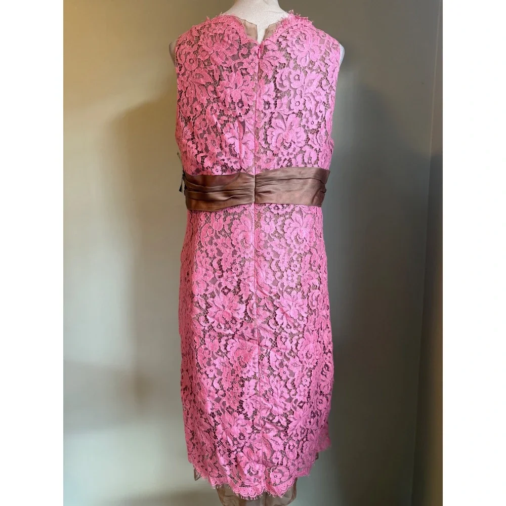 Kay Unger Pink Lace Brown Silk Bow Evening Dress 16 boho whimsi Y2K fairy party - Picture 4 of 8